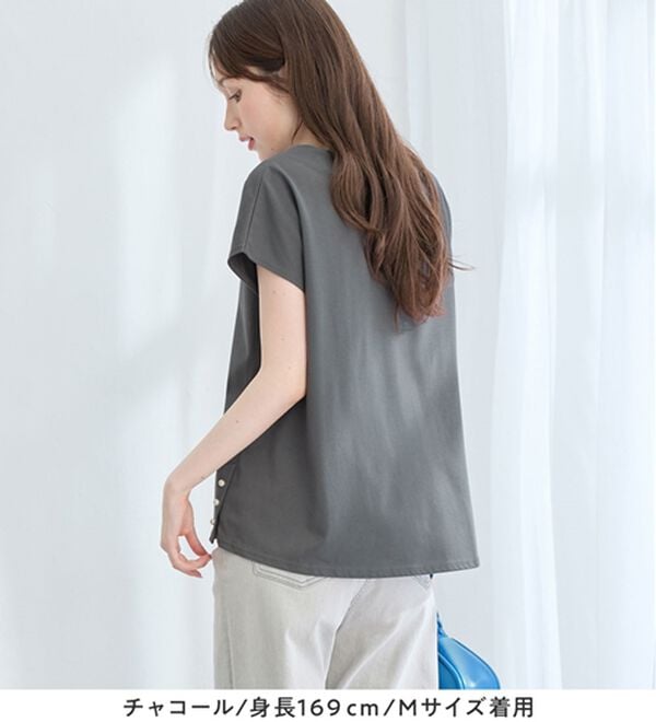 alotta（アロッタ）の「ひんやり裾パールデザインＴシャツ（カットソー）」｜詳細画像