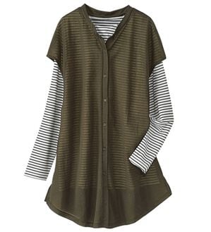 BELLUNA（ベルーナ）の「かのこブラウス＆ボーダーＴシャツアンサンブル（アンサンブル）」｜カーキ系