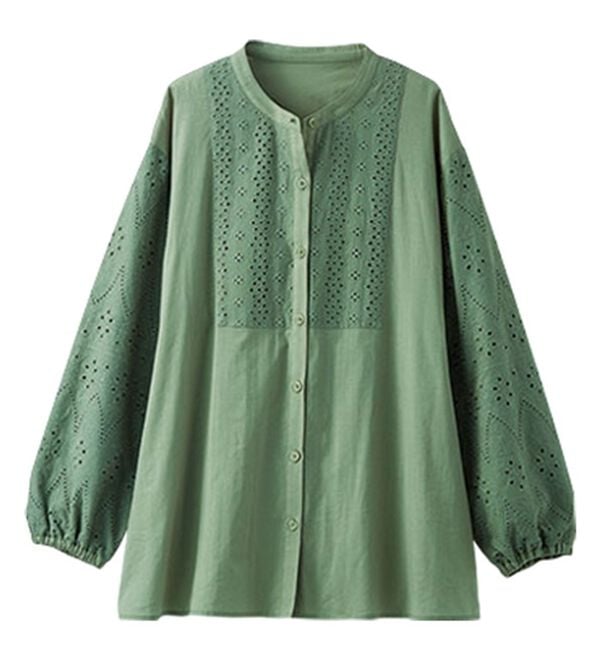 BELLUNA（ベルーナ）の「綿１００％レース切替デザインブラウス（ブラウス）」｜詳細画像