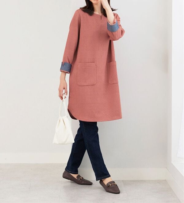 BELLUNA（ベルーナ）の「ポケット付ボーダージャカードワンピース（その他ワンピース）」｜詳細画像