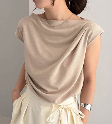 RANAN（ラナン）の「【ひんやり・ＵＶ】タックドレープフレンチスリーブカットソー（Tシャツ）」