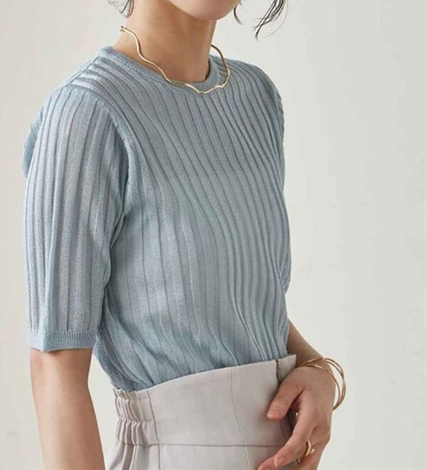 RANAN（ラナン）の「5分袖シアーラメリブニット（ニット・セーター）」｜詳細画像