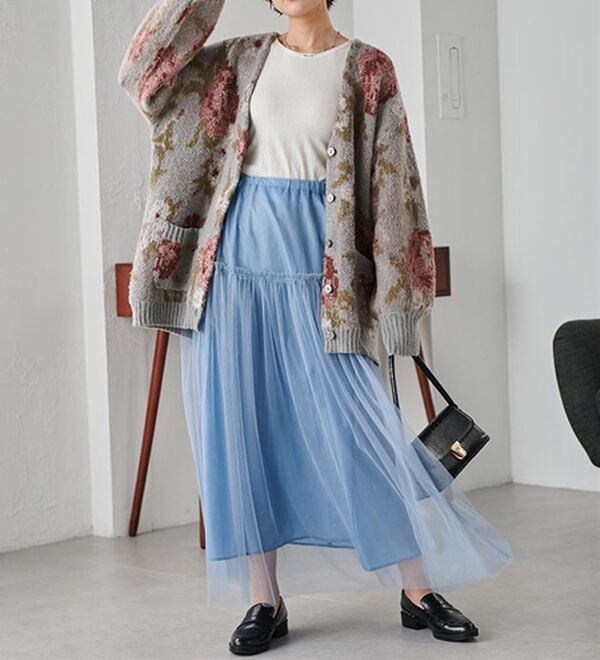 RANAN（ラナン）の「ふわっと可愛いフリルギャザーチュールスカート（ロングスカート）」｜詳細画像