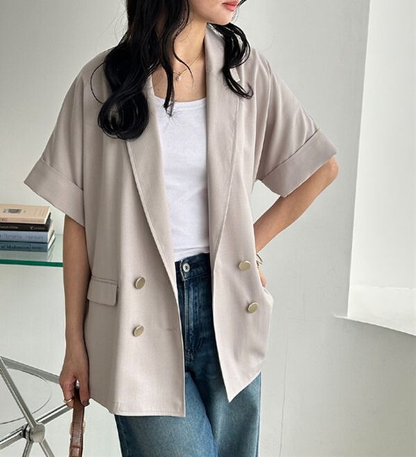 GeeRA（ジーラ）の「リネン調半袖ダブルジャケット（テーラードジャケット）」｜詳細画像