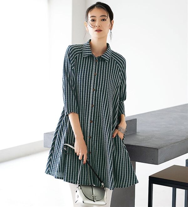 BELLUNA（ベルーナ）の「体型カバーワッシャー素材チュニックワンピース（チュニックワンピース）」｜詳細画像