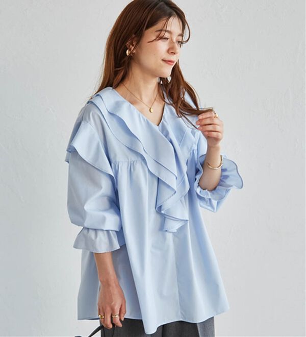 BUNON ブノン ピンタックロングブラウス アイスブルー 159682149_o2.jpg?