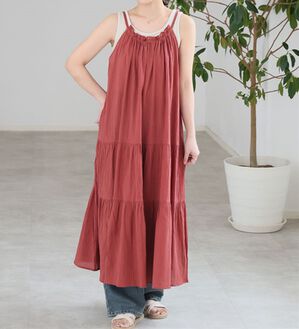 A HAPPY MARILYN（アハッピーマリリン）の「【Ｌ～６Ｌ】【風通るプレミアム】ティアード切替キャミワンピース（ロングワンピース）」｜オレンジ