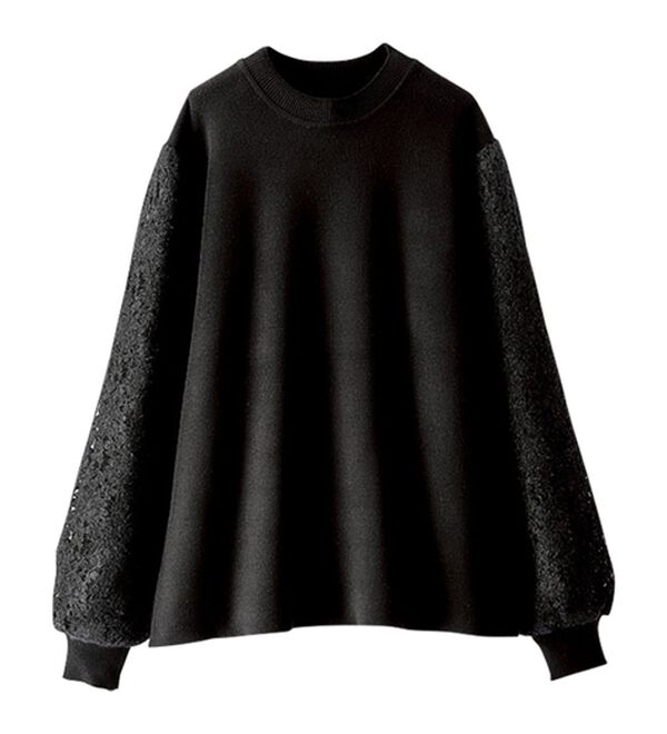 BELLUNA（ベルーナ）の「袖起毛レースニットプルオーバー（ニット・セーター）」｜詳細画像