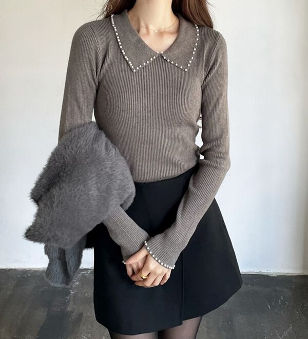 GeeRA（ジーラ）の「【YOUING.】パール衿リブニット（ニット・セーター）」｜詳細画像