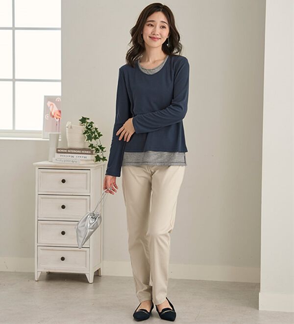 BELLUNA（ベルーナ）の「ボーダーレイヤード風デザインプルオーバー（カットソー）」｜詳細画像