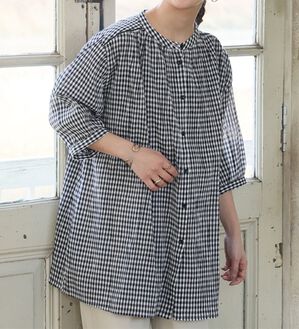 A HAPPY MARILYN（アハッピーマリリン）の「【Ｌ～６Ｌ】【風通るプレミアム】綿・楊柳七分袖はしごレースブラウス（ブラウス）」｜ギンガム