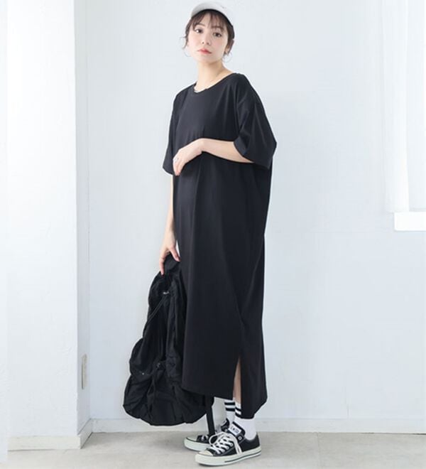 A HAPPY MARILYN（アハッピーマリリン）の「【Ｌ～１０Ｌ】選べる２丈！綿１００％ストンと楽ちん！着心地さらりゆるＴワンピース＆チュニック（チュニック）」｜詳細画像