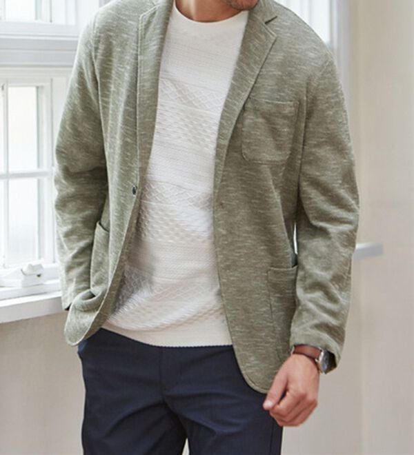 「鹿の子編テーラードカーディガン（メンズカーディガン）」｜詳細画像