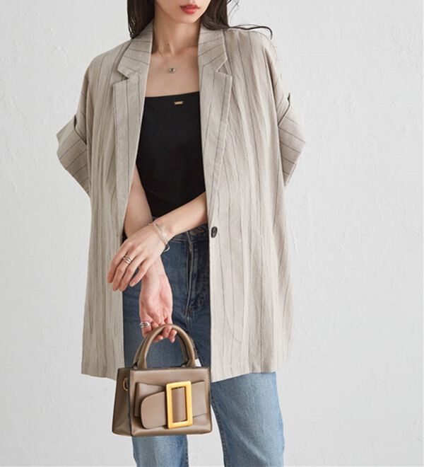 RANAN（ラナン）の「クレープジャカードハーフスリーブジャケット（テーラードジャケット）」｜詳細画像