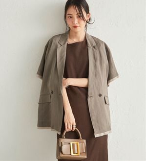 RANAN（ラナン）の「ハーフスリーブシアーシャツジャケット（テーラードジャケット）」｜ブラウンストライプ