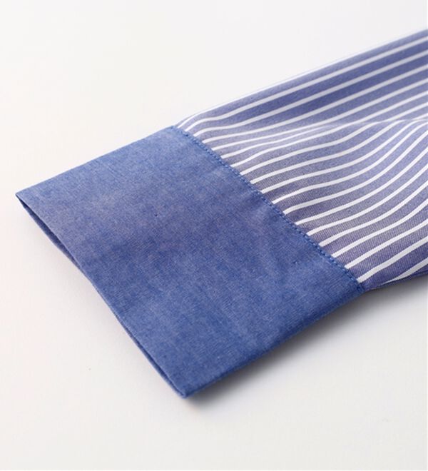 BELLUNA（ベルーナ）の「ストライプ&times;異素材切替シャツチュニック（チュニック）」｜詳細画像