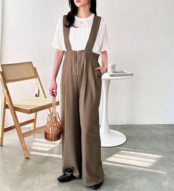 GeeRA（ジーラ）の「フロントジップハイウエストサロペット（オールインワン）」｜詳細画像