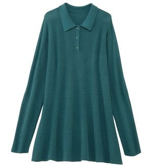 alotta（アロッタ）の「ポロ衿デザインＡラインニットチュニック（チュニック）」｜ブルーグリーン