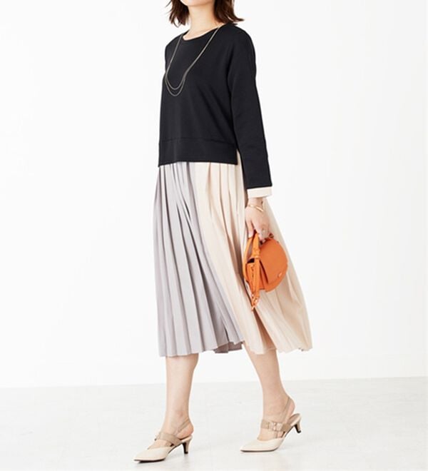 BELLUNA（ベルーナ）の「【Ｌａｇｒｉｌｕａ】配色プリーツ使いドッキングワンピース（ドッキングワンピース）」｜詳細画像