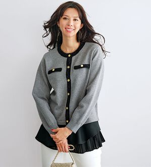 BELLUNA（ベルーナ）の「配色カーデチュニックアンサンブル（アンサンブル）」｜杢グレー系
