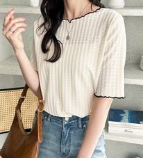 GeeRA（ジーラ）の「配色メロー５分袖表面感カットソー（カットソー）」