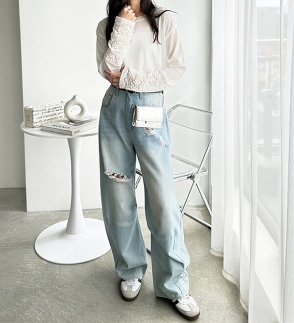 GeeRA（ジーラ）の「袖レーススラブシアーカットソー（カットソー）」｜詳細画像