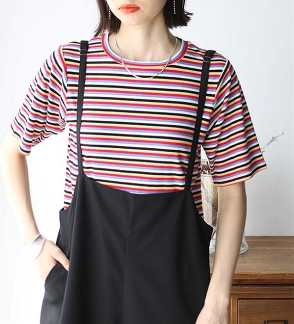 GeeRA（ジーラ）の「マルチボーダー５分袖リブカットソー（カットソー）」｜詳細画像