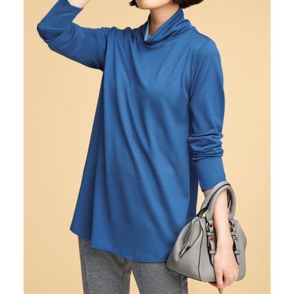 BELLUNA（ベルーナ）の「【日本製】艶やかウール１００％衿配色カットソーチュニック（チュニック）」｜ブルー系