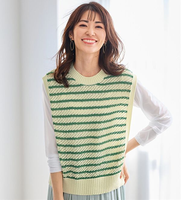 BELLUNA（ベルーナ）の「ボーダーを上品に着こなすニットベスト（ベスト）」｜詳細画像