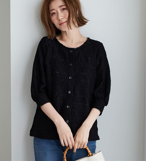 BELLUNA（ベルーナ）の「波柄シアージャカード素材カーディガン（ニットカーディガン）」｜詳細画像