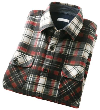 「のびのび暖か裏フリースシャツ（メンズシャツ）」