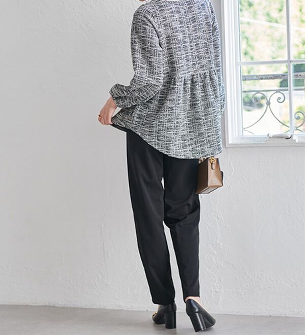 RANAN（ラナン）の「＜２点セット＞洗える！きれい見えカットツイードセットアップ（ブラウススーツ）」｜ブラック系