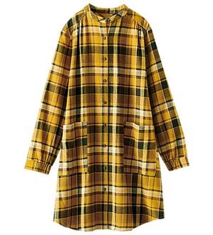 BELLUNA（ベルーナ）の「袖ゴム使いチェック柄シャツチュニック（チュニック）」｜イエロー系