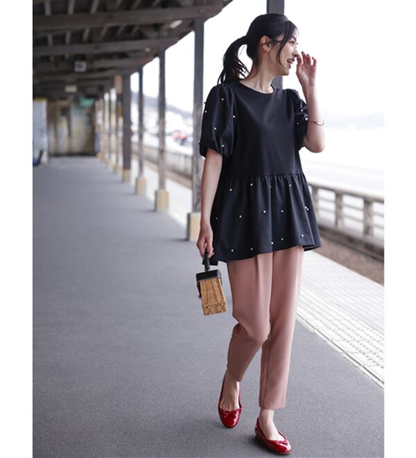 RANAN（ラナン）の「ひんやり！パール調ビーズ使いボリューム袖プルオーバー（カットソー）」｜詳細画像