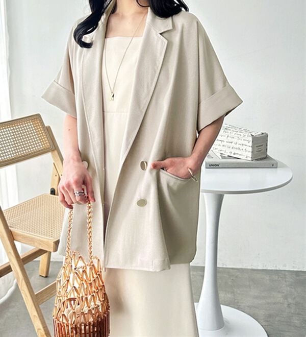 GeeRA（ジーラ）の「リネン調半袖ダブルジャケット（テーラードジャケット）」｜詳細画像