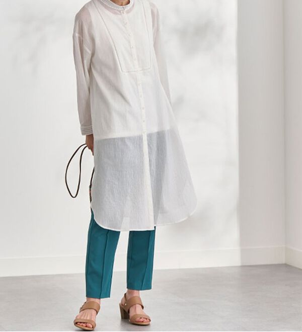 BELLUNA（ベルーナ）の「はしごレース切替楊柳素材ロング丈シャツ（シャツ）」｜詳細画像