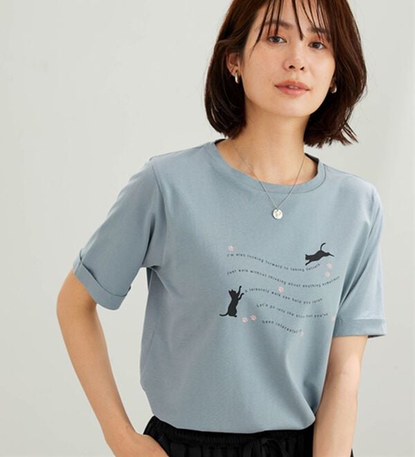 BELLUNA（ベルーナ）の「綿１００％着映えネコ柄プリントＴシャツ（Tシャツ）」｜詳細画像