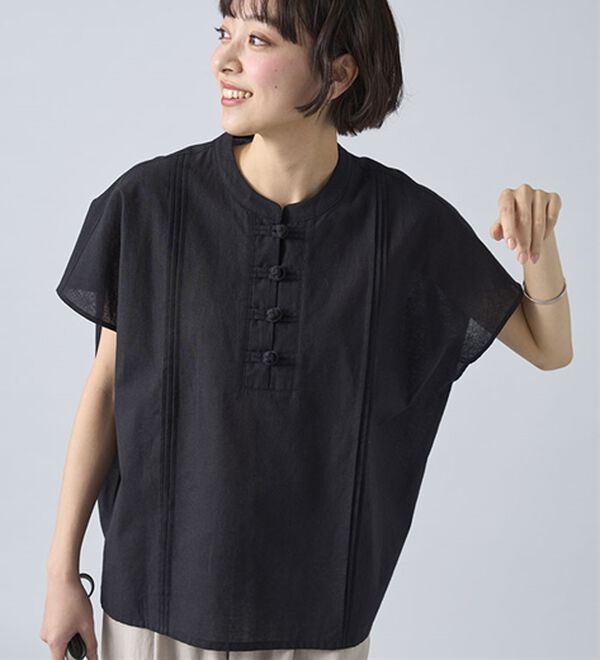 BELLUNA（ベルーナ）の「綿麻素材チャイナボタンゆったりブラウス（ブラウス）」｜詳細画像