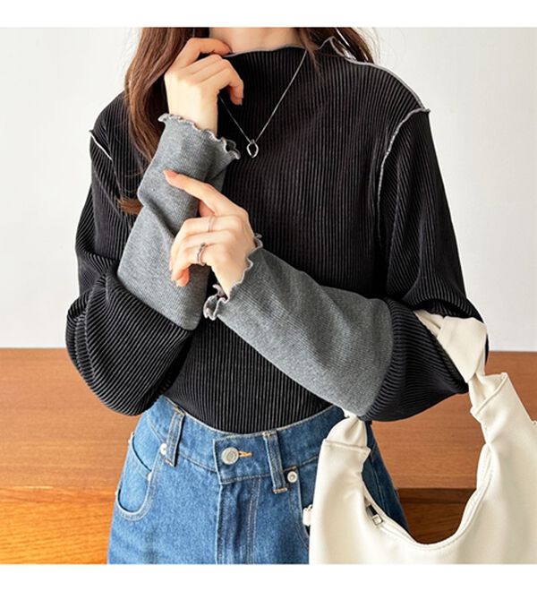 GeeRA（ジーラ）の「異素材ドッキング配色メロープルオーバー（カットソー）」｜詳細画像