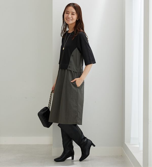 BELLUNA（ベルーナ）の「異素材切替ボタン使い配色ワンピース（その他ワンピース）」｜詳細画像