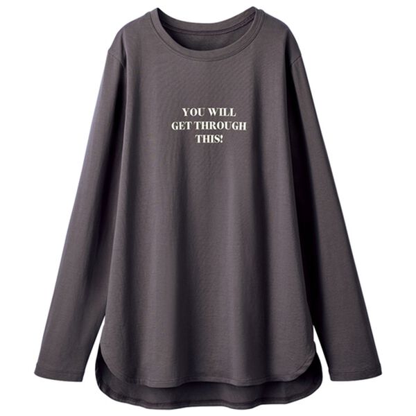 BELLUNA（ベルーナ）の「キレイ見え綿１００％素材プリントプルオーバー（カットソー）」｜チャコール