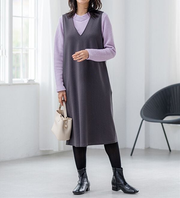 BELLUNA（ベルーナ）の「【選べる丈】シュッと体型カバー！ジャストフィットらくらくジャンパースカート（ジャンパースカート）」｜詳細画像