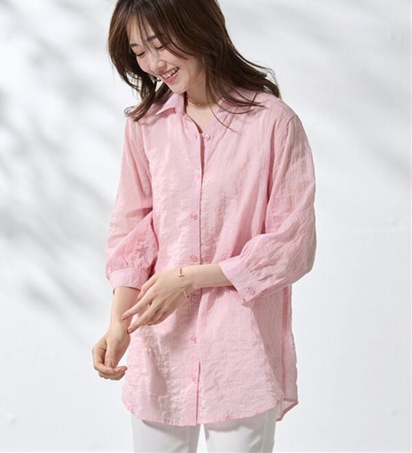 BELLUNA（ベルーナ）の「綿混テンセルぽこぽこシアーシャツチュニック（チュニック）」｜詳細画像