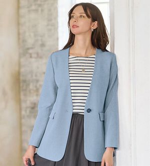 BELLUNA（ベルーナ）の「＜楽スタフィット＞シリーズ（ジャケット・パンツ・ベスト）（フルレングスパンツ）」｜ノーカラージャケット/ブルー