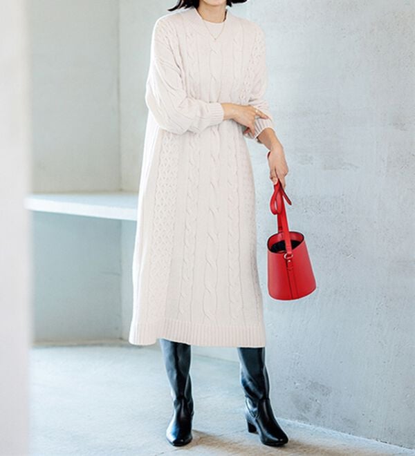 BELLUNA（ベルーナ）の「ケーブル柄ロング丈ニットワンピース（ニットワンピース）」｜詳細画像