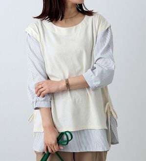 BELLUNA（ベルーナ）の「サイドリボン使いシャツフェイクチュニック（チュニック）」｜アイボリー系