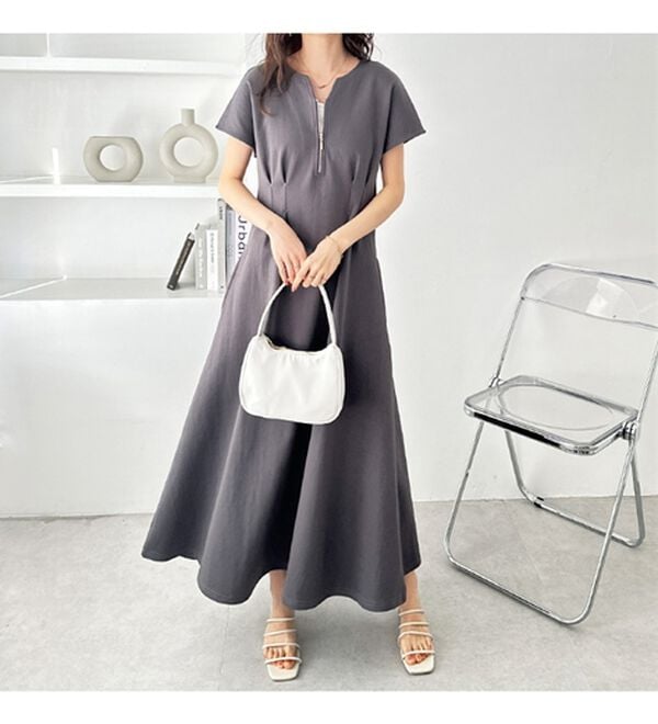 GeeRA（ジーラ）の「前後2WAYハーフジップフレンチ袖ワンピース（カットソーワンピース）」｜詳細画像