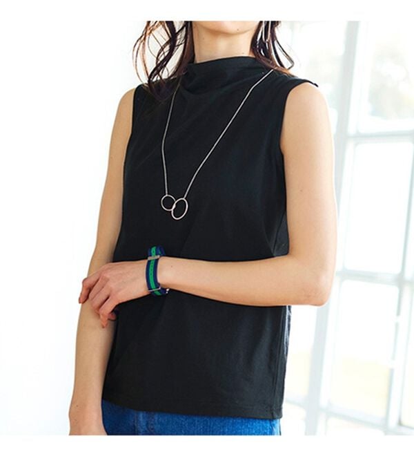 BELLUNA（ベルーナ）の「涼やか強撚綿１００％脇汗対策ハイネックタンクトップ（タンクトップ・キャミソール）」｜詳細画像