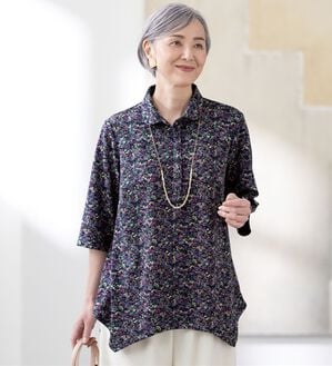 ルフラン（ルフラン）の「日本製ちび衿ニットちりめんブラウス（ブラウス）」｜パープル系小花