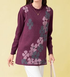 ルフラン（ルフラン）の「花ジャカードニットチュニック＜マルティーノ＞（チュニック）」｜ワイン系